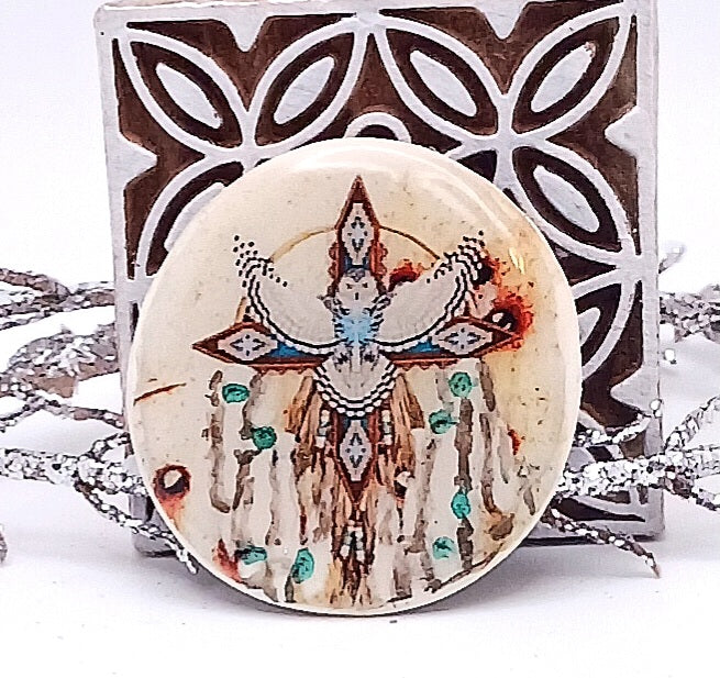 Rustic White/Turquoise Feathered Pendant