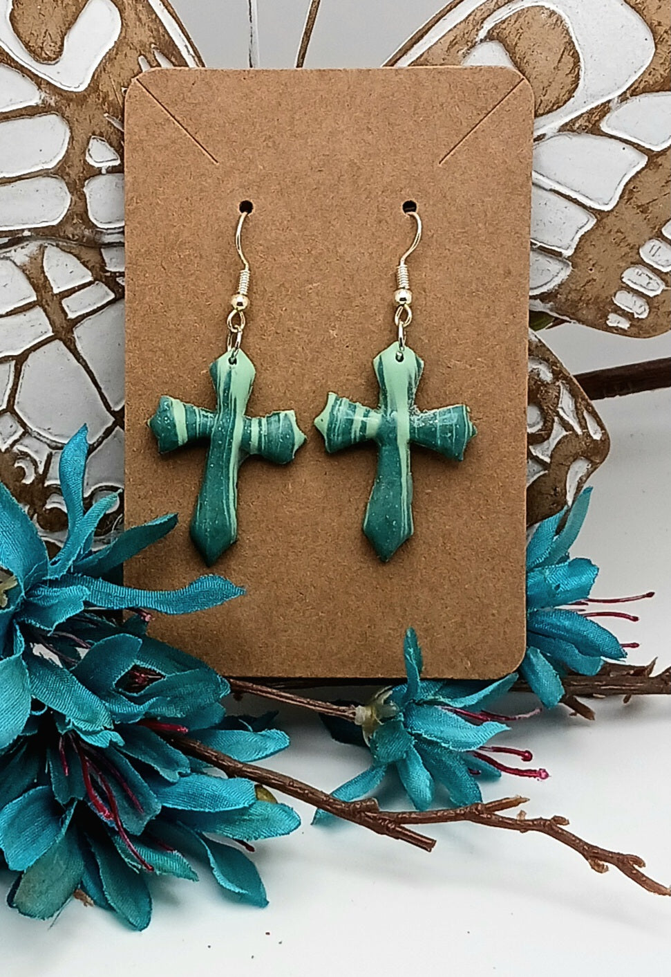 Feathered Cross Earrings