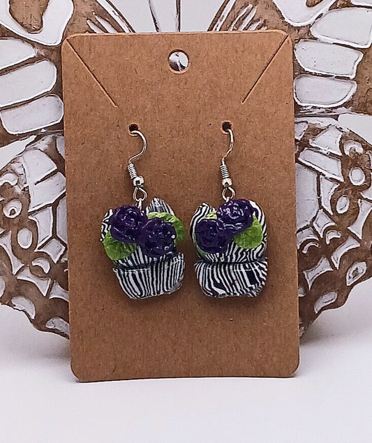 Zebra Flower Pot Earrings